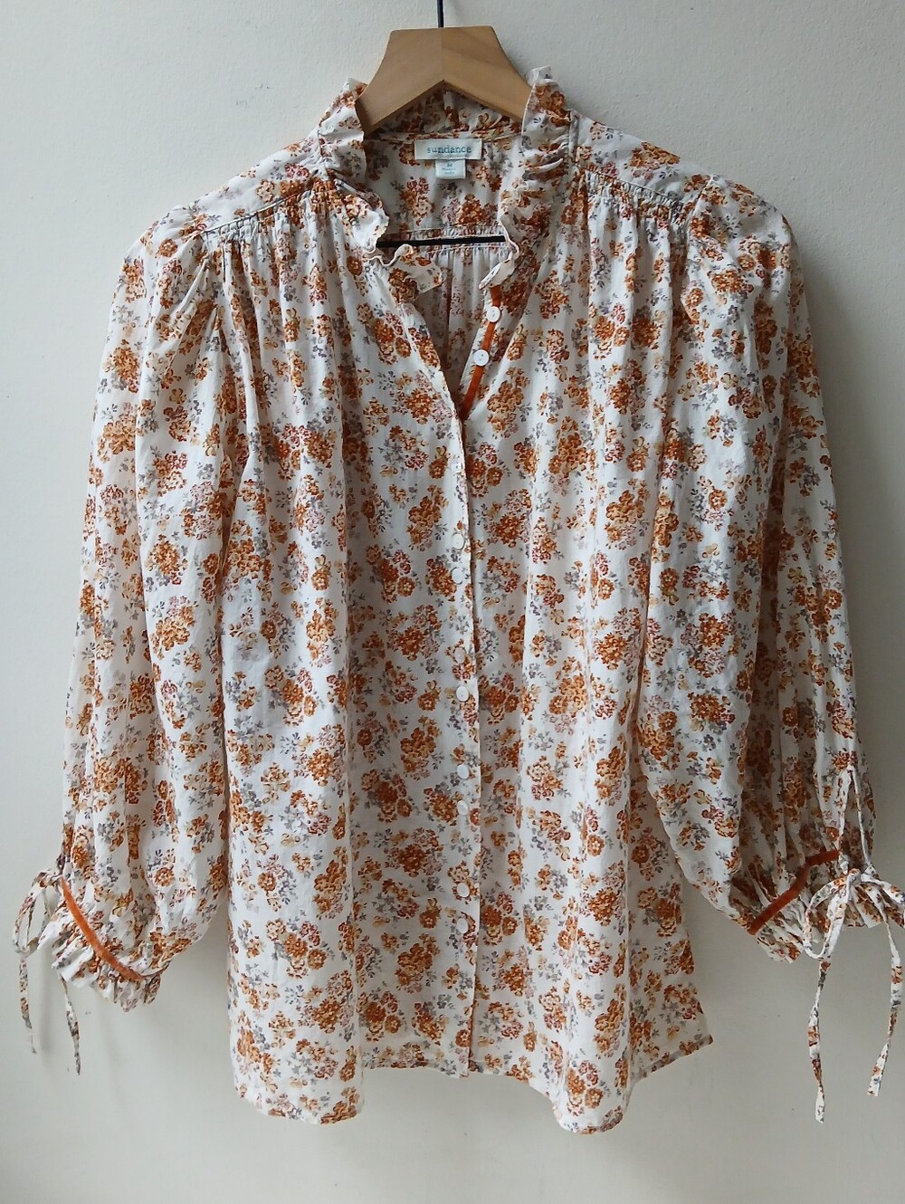 Sundance Button Front Shirt Cream Floral Print Medium